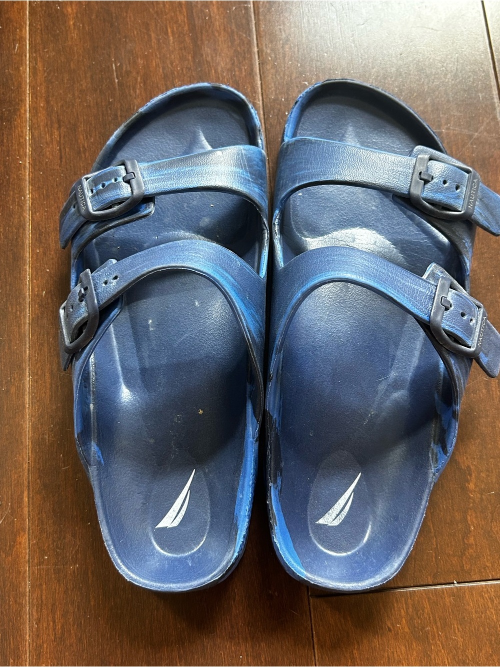 Nautica Boys Blue Dual-Buckle Casual Slide Sandals